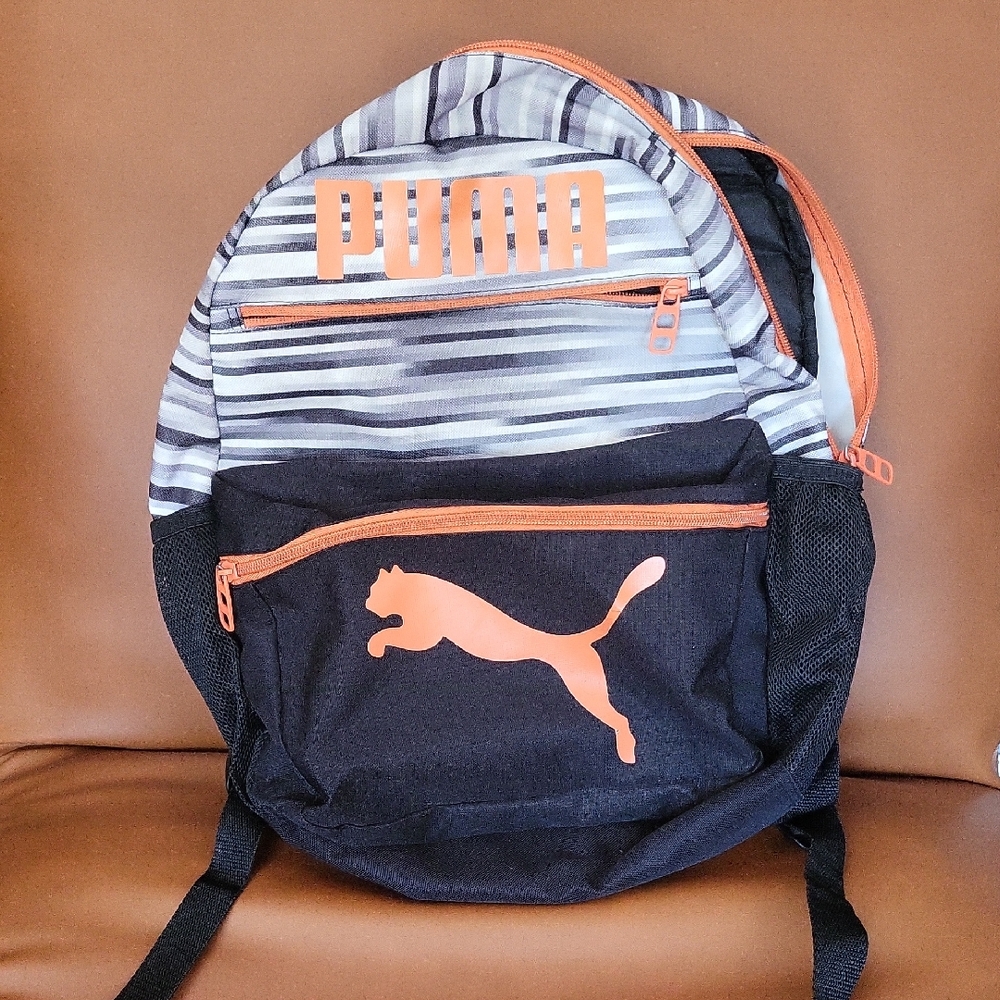PUMA Striped Black and Orange Backpack